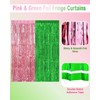 2 Pack Pink and Green Glitter Foil Curtain Backdrop Streamers,