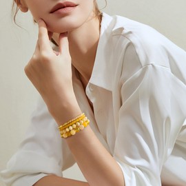 Vinswet 4pcs Natural Stone Beaded Bracelets for Women Men,Healing Crystal Gemstones Stretch Bracelet,4mm 6mm 8mm 10mm Citrine Yellow Cat Eyes Yellow Cat Eyes Anxiety Stress Relief Bracelet Jewelry Gifts