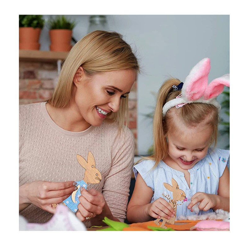 12pcs Easter Wooden Rabbit Ornaments Family DIY Mr.Bunny Cutout Tree