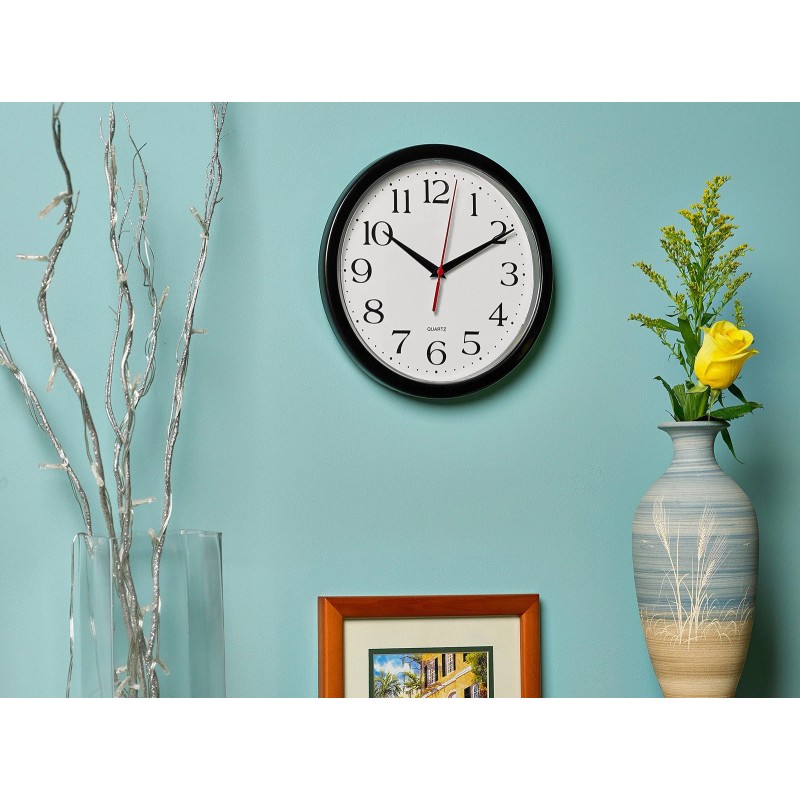 Bernhard Products Black Wall Clock Silent Non Ticking 10 Inch