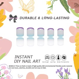 Fall Press on Nails Short Square MABKJLF Fake Nails Caramel Full Cover Gradient False Nails with Designs Gold Foil Glossy Glue on Nails Acrylic Nails Manicure Artificial Nails for Women Girls 24Pcs
