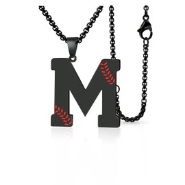 Baseball Necklace for Boys Men Initial A-Z Letter Necklace Chain Stainless Steel Pendant with Accessories Sport Charm Baseball Gifts for Team Player Athlete Lover Fans