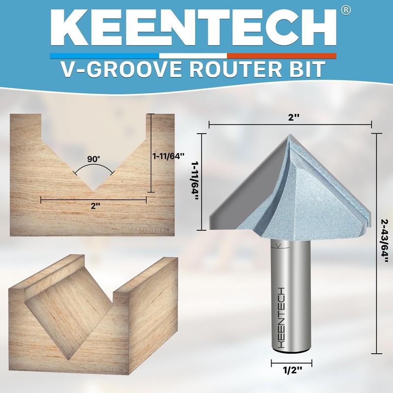 KEENTECH V Groove Router Bit 1/2" Shank, 90-Degree V Bit