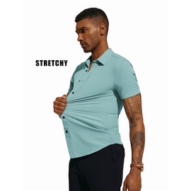 PJ PAUL JONES Mens Dress Shirts Short Sleeve,Business Casual Shirts for Men Summer,Mens Short Sleeve Button Down Shirts Wrinkle Free Light Blue