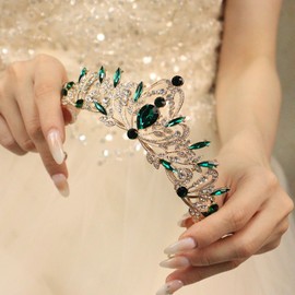 Rannyrena Silver Crystal Tiaras and Crowns for Women Sparkling Rhinestone Queen Crowns Princess Birthday Wedding Bridal Hair Accessories (KC Gold-green, Standard)