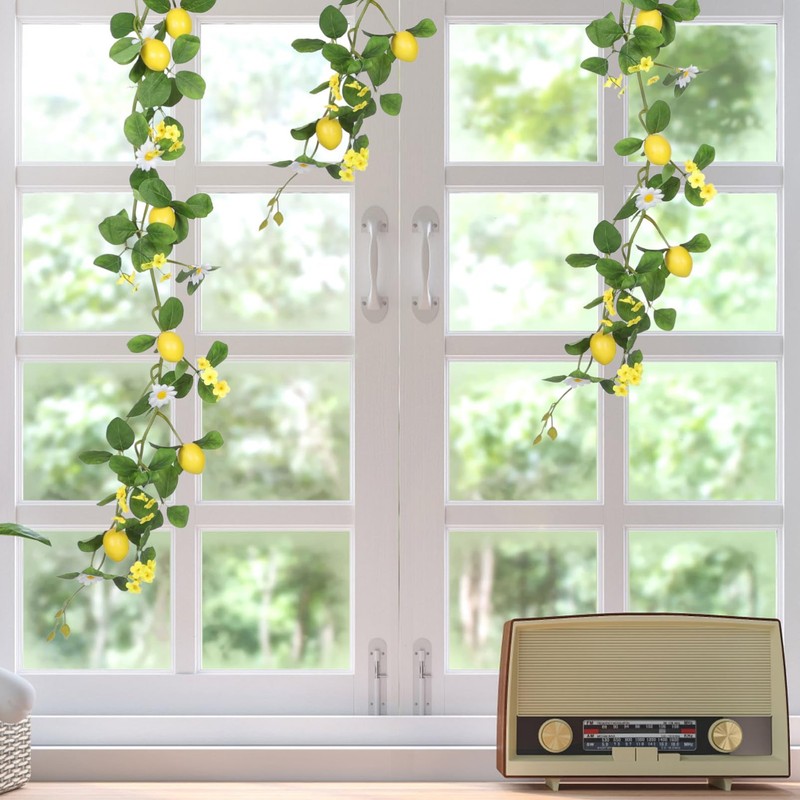 Levemolo Lemon Garland Simulation Rattan Decor Green Leaves Artificial Lemon
