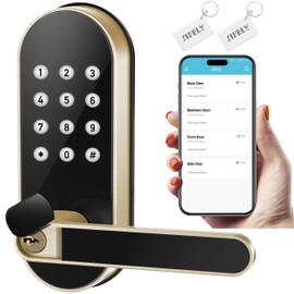 Keyless-Entry Keypad Electronic Door Lock: Digital Smart Lock with Code Passcode, Electric Door Knob/Handle, Perfect for Entry Doors, Bedroom Doors (Gold, App Control, Non-Fingerprint)