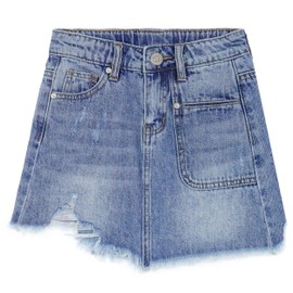 KIDSCOOL SPACE Girls Denim Skirt Ripped Soft Raw Hem Denim Dress for Girls Short Summer Denim Dress, Blue-2448