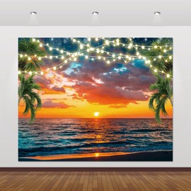 Summer Tropical Hawaiian Beach Backdrop 10x8ft Seaside Sunset Palm Tree Hawaii Luau Aloha Party Banner Decorations Sea Ocean Sky Photo Background Summer Beach Party Decorations Backdrop