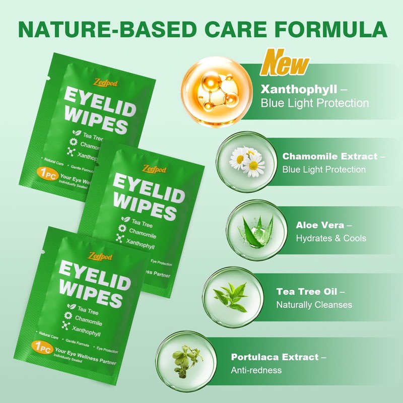 60PCS Tea Tree Oil Eyelid Wipes – Individually Wrapped Eye