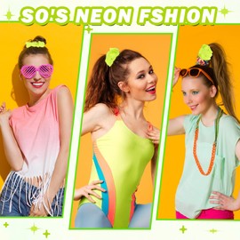 Tyqour Pack of 2 Neon Hair Scrunchie Yellow Large Women's Hair Bobbles Thick Satin Hair Scrunchies Hair Band Elastic Neon Scrunchies for Girls 80s for Afro Curly Hair, Yoga, Volleyball