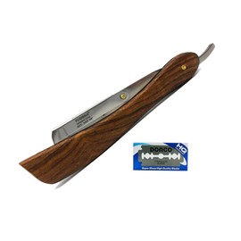 Yusibra Porta Navaja de Barbero, Acero Inoxidable, Afeitar,Calidad Profesional Acero Aleman (Plateado Mango de Madera)