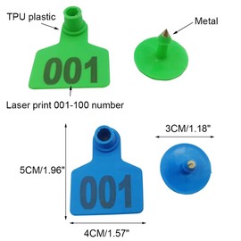 300PCS 001-100 Number Plastic Livestock Cattle Ear Tags Farm Animal Tags ID Tags Green Yellow Blue Ear Tagger + Ear Tag Applicator + Ear Tag Remover for Cattle Cow Pig Goat Sheep