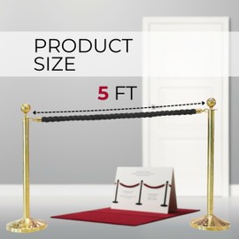 4 PCS Stanchion Set for Party - Black Rope Stanchions for Stands VIP Ropes for Posts with Snap Hooks Twisted Rope for Hotel Lobbies Queue and Special Events