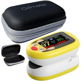 Pediatric Pulse Oximeter Blood Oxygen Saturation Monitoring Detection Meter Heart Rate Stats Detector NHS Children Finger Kids SpO2 Levels Monitor TFT Lanyard & USB (Black case + Yellow Oximeter)