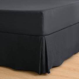 Dreamaker King Single Fully Fitted Microfibre Pleated Valance, 33cm Drop Length Anti-Wrinkle Box Pleats Ultra Soft Plush Pre Washed 100% Microfiber Lightweight Basics Tailored Bed Skirts - Black