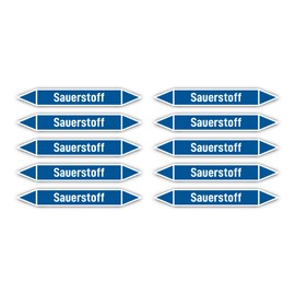 Stickers: 100 x 15 mm, Pack of 10 – Group 0 – Oxygen – Pipeline Marking – According to DIN 2403 – Language: German – Oxygen