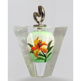 Orange Lily & Pink Peony Flower Double-Sided Lucky Art Glass Crystal Pendant, Ornament, Charm