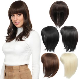 Yamel Hair Topper for Women Natural Synthetic Hairpieces 12 Inch Black Hair Topper with Bangs Straight Wiglets Hairpieces for Thinning Hair