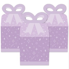 Big Dot of Happiness Purple Confetti Stars - Square Favor Gift Boxes - Simple Party Bow Boxes - Set of 12