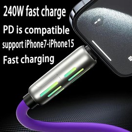 240W 4-in-1 Fast Charging USB Cable with USB A,Type-c and Lightning - Color: Purple, length: 3.93ft