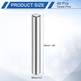 sourcing map 40 Pcs 5 mm x 35 mm Dowel Pins 316L Stainless Steel Cylindrical Dowel Pins Shelf Support Peg Pin Rod Fasten Elements Metal Shelf Pegs Silver Tone