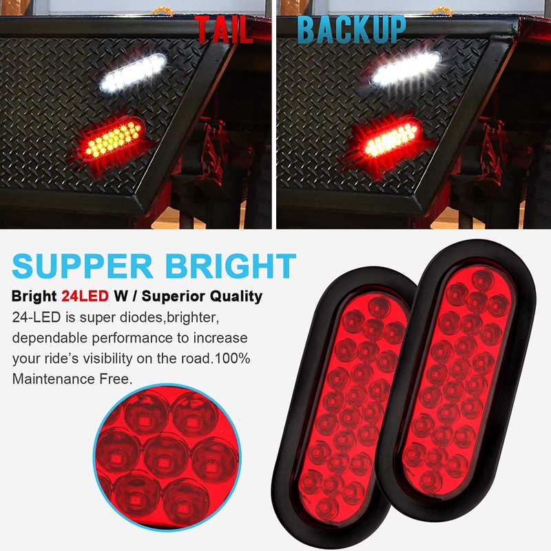 4Pcs 6" Inch Oval Led Stop Turn Tail Lights Brake