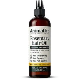 Aromatico 100% Pure Rosemary Oil for Hair Growth, Hair-fall Control & Hair Thickening. Enriched with Sesame, Jojoba & Almond Oils. Non-Sticky Texture. With Applicator Cap - 7 Fl Oz