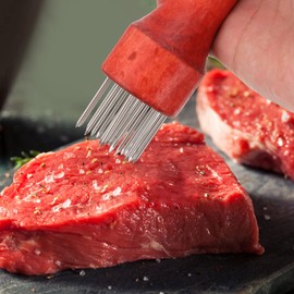 BESTonZON Meat Tenderiser Stainless Steel Needle Meat Tenderizer Meat Tenderizer Meat Hammer Meat Cutter Steaker with Wooden Handle for Steak Meat Beef Pork Chicken Red