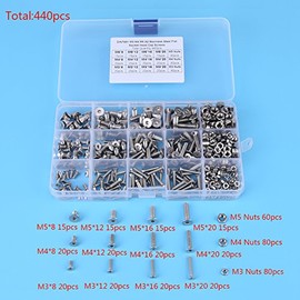 Paquete de 440 Piezas M3 M4 M5 Tornillos Hexagonales de Cabeza