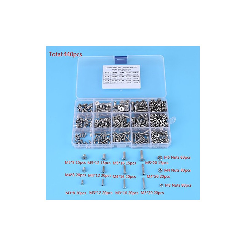 Paquete de 440 Piezas M3 M4 M5 Tornillos Hexagonales de
