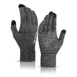 TRENDOUX Winter Gloves, Touch Screen Knit Glove for Men Women - Running Driving in Cold Weather - Non-Slip Grip - Thermal Liner - Elastic Cuff - Premium Material - Outdoor Riding - Black Gray - M