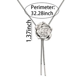 Rose Flower Necklace for Women Pull Chain Necklace Long Sweater Chain Necklace Waist Chain with Rose Neck Chains for Women Silver Flower Choker Necklace Waist Chains Body Accessories