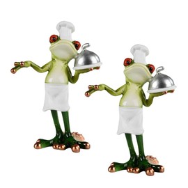 ICE ARMOR 2-PC Gift Set 6" H Frog Chef Statue Funny Animal Figurine Statue Ornament Home Room Office Decor Ideas for Housewarming, Holidays and Birthdays