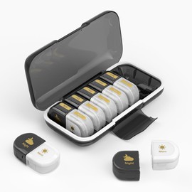 Joinice Pill Box 7 Days 2 Compartments Moisture Resistant Removable Compartments Pill Box 7 Days Large Compartments for Tablets, Fish Oil, Vitamins, Dietary Supplements (Black/White)