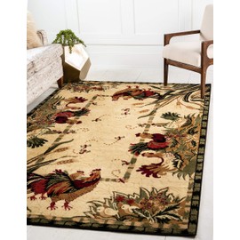 Unique Loom Barnyard Collection French Country Inspired Cottage Rooster Design Area Rug (7' 0 x 10' 0 Rectangular, Ivory/ Olive)