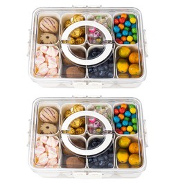AMZCKU Divided Serving Tray with Lid and Handle - Snackle Box Charcuterie Container for Portable Snack Platters - Clear Organizer for Candy, Fruits, Nuts, Snacks - Perfect for Party, Entertaining - Color: 2 count