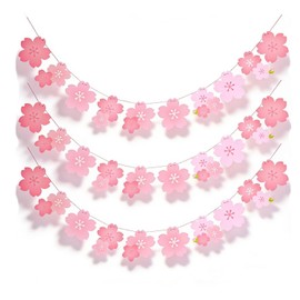 YINKE Cherry Blossom Garland, Spring Decorations, Set of 3, Length Approx. 7.9 ft (2.3 m), Hina Festival Garland, Wall Decoration, Cherry Blossom Decoration, Paper Garland, Hina Festival, Cherry