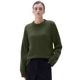 SUUKSESS Women Cashmere Oversized Sweaters Long Sleeve Pullover Tops Fall Outfits Crew Neck Jumpers (Army Green,M)