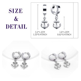 feilok Earrings for Men silver Anchor Stud Earrings Mens Earrings Stainless Steel Earrings Set Jewelry Piercings for Men