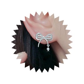 Wendalern Rhinestone Bow Earrings Cubic Zirconia Earrings Sparkling CZ Diamond Bow Tie Earrings Small Crystal Bowknot Earrings Jewellery for Women Girls, Zinc, No Gemstone