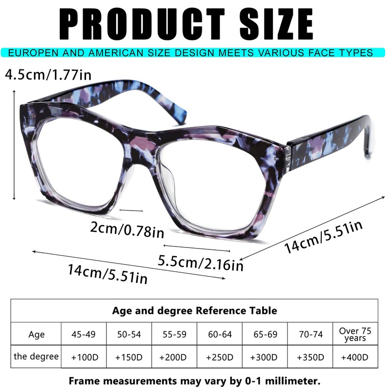 Viseng 3 Pack Oversized Frame Design Women's Reading Glasses, Blue