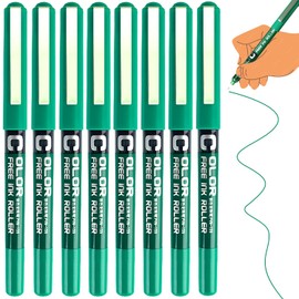 8 Green Pens Rollerball Pens, 0.5mm Ink Pen Gel Pens for Writing, Quick Dry Green Writing Pens for School, Office, Home, Green Biro Pens Fine Pens Multipack for Kids Adults Stationery Supplies