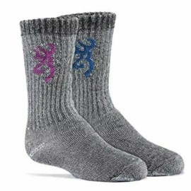 Browning (2) Pair Browning Youth Gray Wool Blend Crew Socks Small 6-1 1/2 Brand New Pack