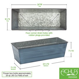 Achla Designs Galvanized Steel Flower Box Planter, Nantucket Blue, Medium