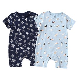 Zanie Kids Baby Boy Rompers Short Sleeves Todder Summer Clothes Outfit Cotton 2-Pack Rocket Star 18 24 Months
