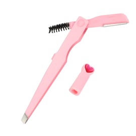 VOCOSTE 3 in 1 Eyebrow Scissors Eyebrow Trimmer Tweezer Eyebrow Clip Eyebrow Eyebrow Brush Folding Pink
