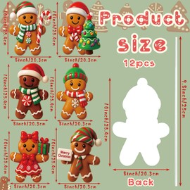 Giegxin 12pcs 3D Large Gingerbread Man Christmas Tree Picks Gingerbread Christmas Decor with Sticks Cute Ornaments for Xmas Tree Topper Home School Office Garden Patio Winter Vase Holiday