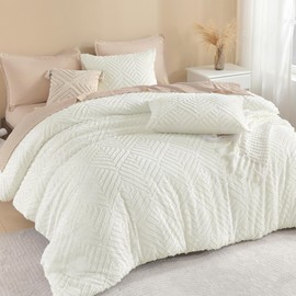 Litanika Ivory Queen Comforter Set, 3 Pieces Tufted Boho Farmhouse Bedding Comforter Sets, Lightweight Fluffy Comforter Bed Set for All Season (90x90In Comforter and 2 Pillowcases)