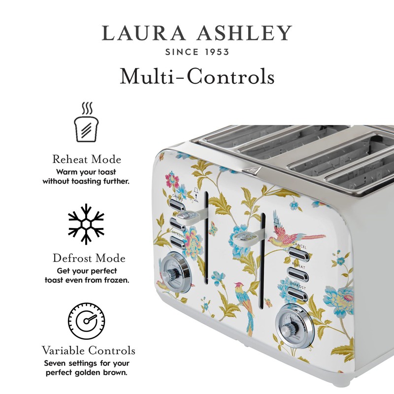 VQ Laura Ashley Elveden White Stainless Steel 4 Slice Toaster